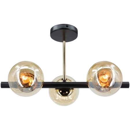 Plafon metalowy czarny z trzema szklanymi kloszami 3010/3 BL TR z serii OTIS - Lampy Elem